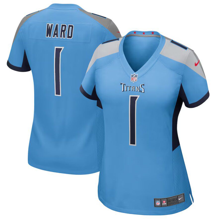 WomenTennessee Titans #1 Cameron Ward Light Blue 2025 NFL Draft First Round Pick Nike  Game Jersey